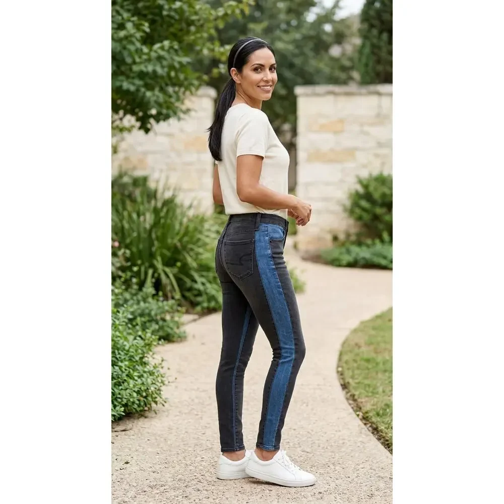 American Eagle Super X4 Colorblock Side Stripe Skinny Jeans Women Size 2